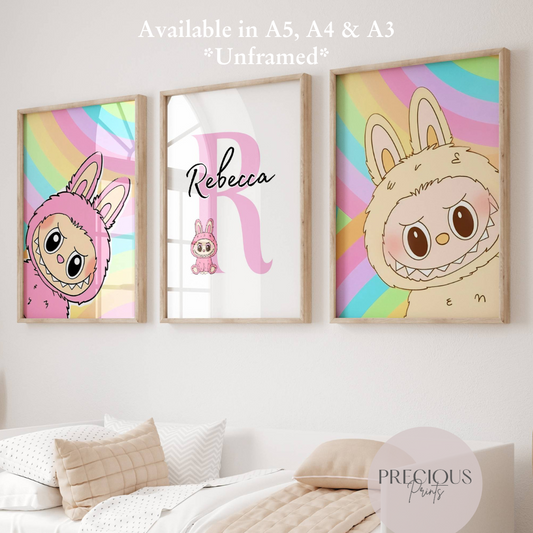 Set of 3 Personalised Labubu Doll Prints