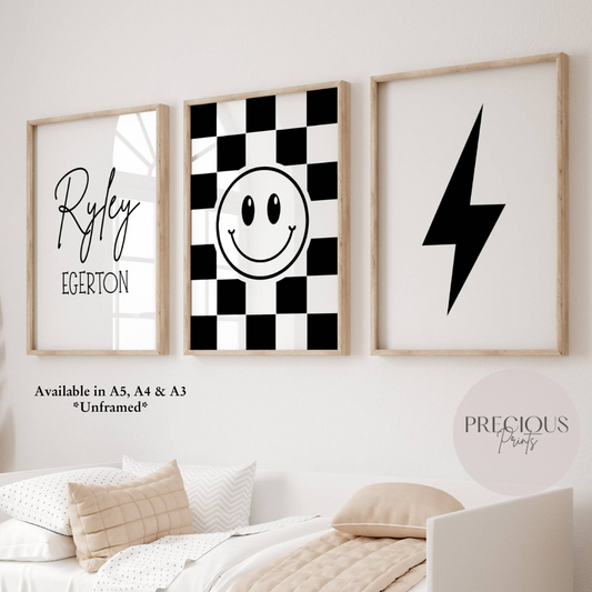Set of 3 Boys Personalised Bedroom Prints