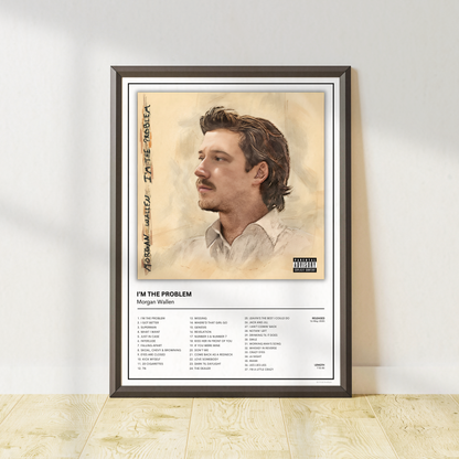 Morgan Wallen I'm The Problem album cover inspired wall art print featuring a warm portrait illustration, available as a premium unframed country music poster.