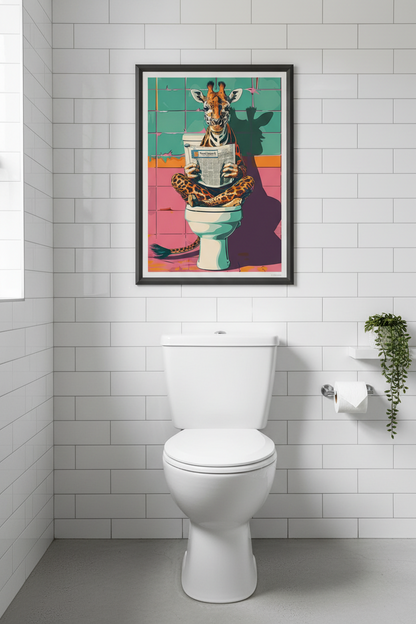 Giraffe on Toilet Print