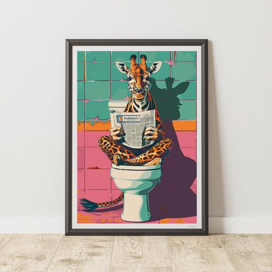 Giraffe on Toilet Print