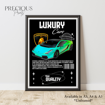 Green Blue Lamborghini Sports Car Poster