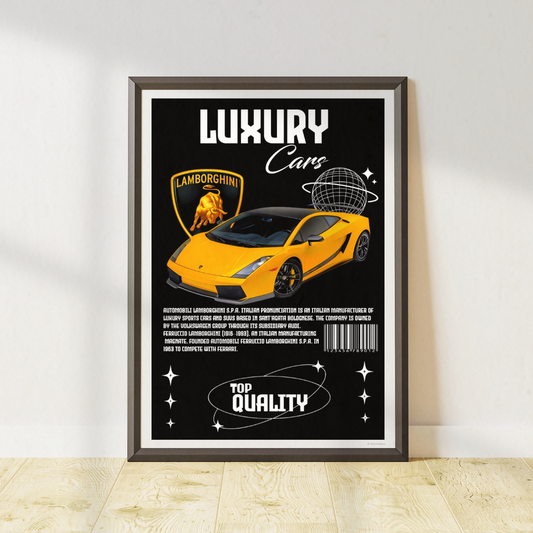 Yellow Lamborghini Sports Car Poster