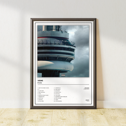 Drake Views album cover poster and music wall art print for bedrooms, living rooms and home studios. Part of a collectible set of 8 designs.
