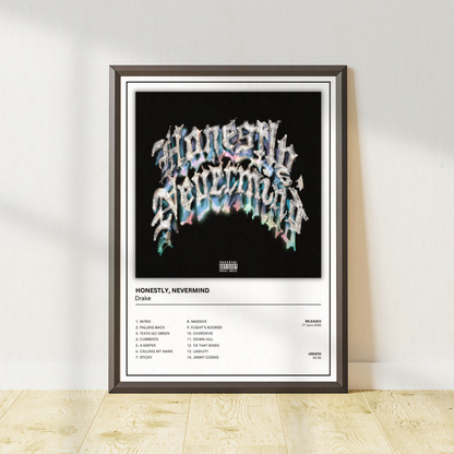 Drake Honestly, Nevermind album cover wall art print designed for music lovers and contemporary home decor. One of 8 collectible posters.