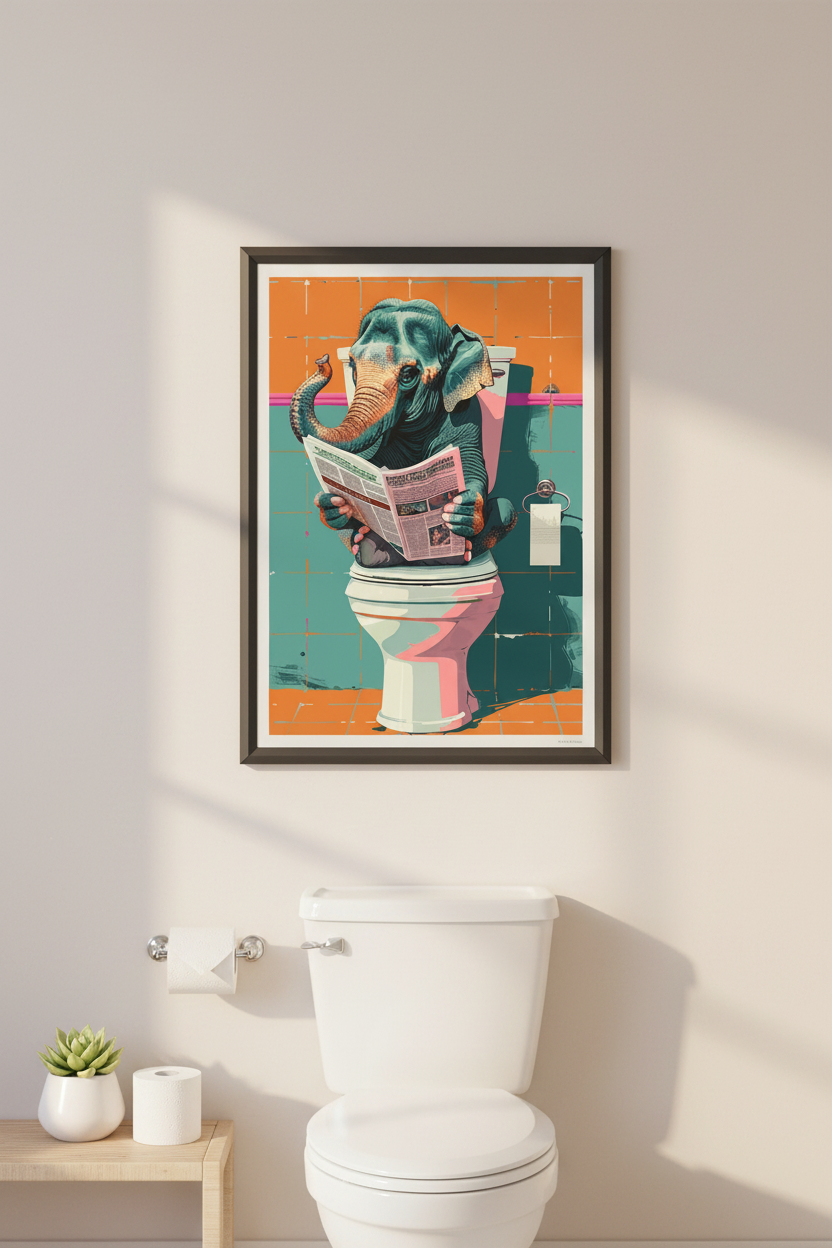 Elephant on Toilet Print