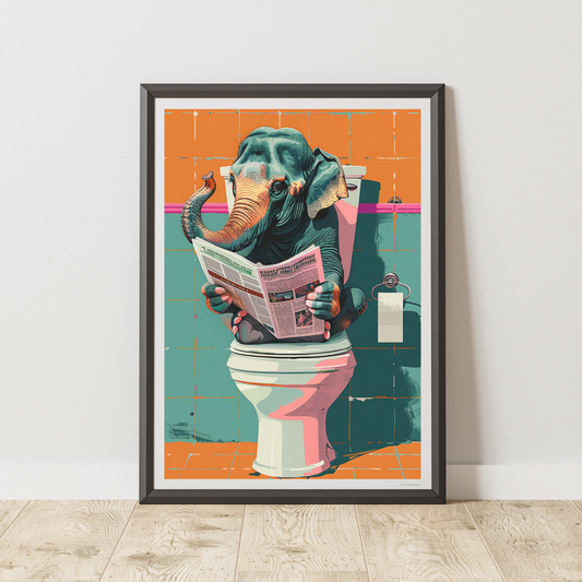 Elephant on Toilet Print