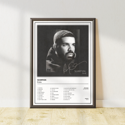 Drake Scorpion album cover poster featuring stylish music wall art and gallery wall decor. Available in A5, A4 and A3 sizes.