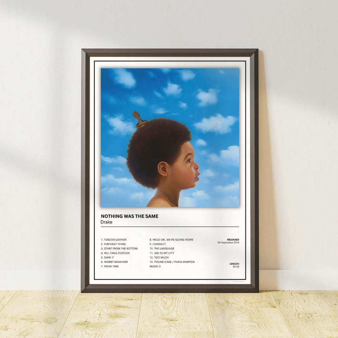 Drake Nothing Was The Same album cover print and modern music poster available in A5, A4 and A3 sizes. Part of a matching collection of 8 prints.