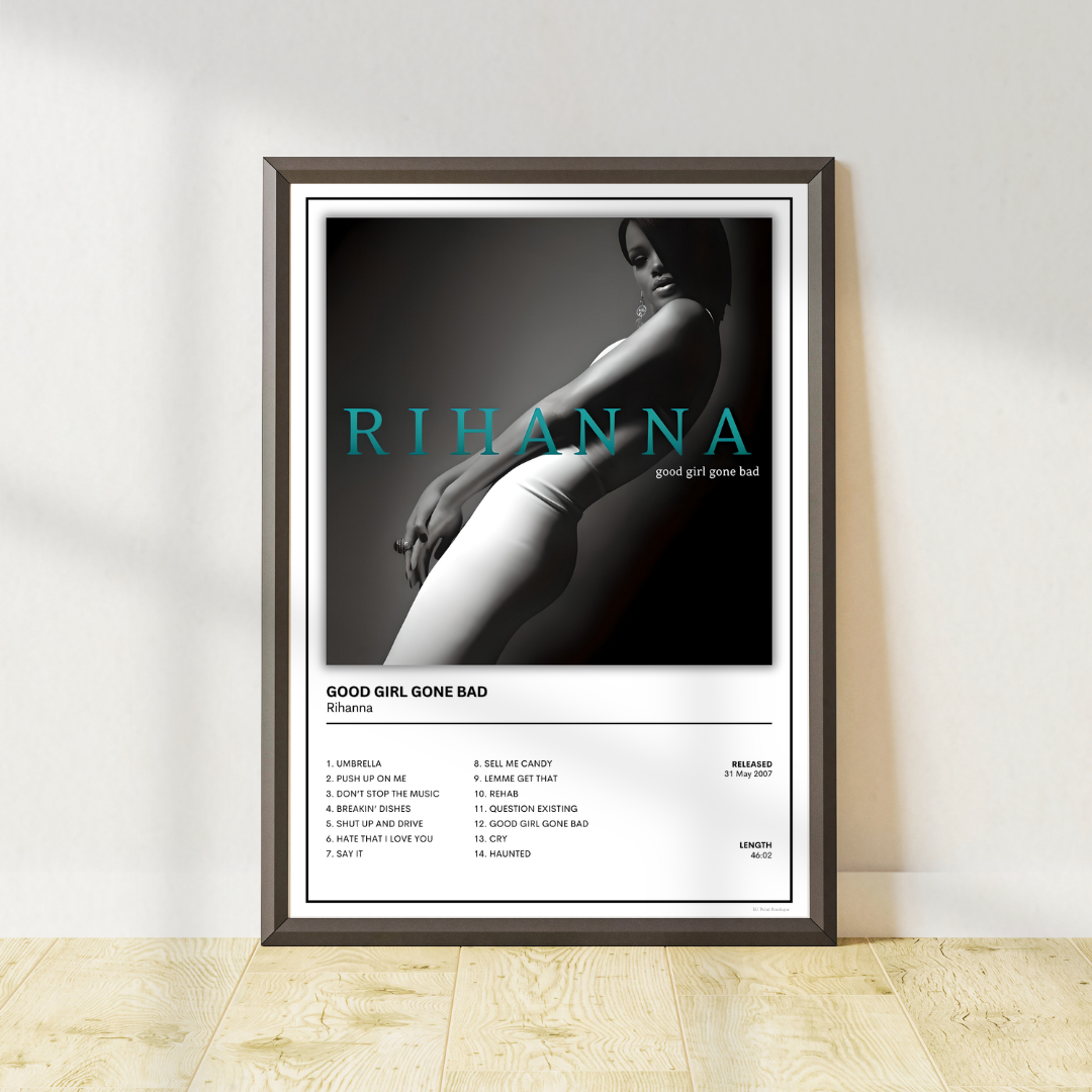 Rihanna Good Girl Gone Bad album cover print and modern music poster available in A5, A4 and A3 sizes. Part of a matching collection of 8 prints.
