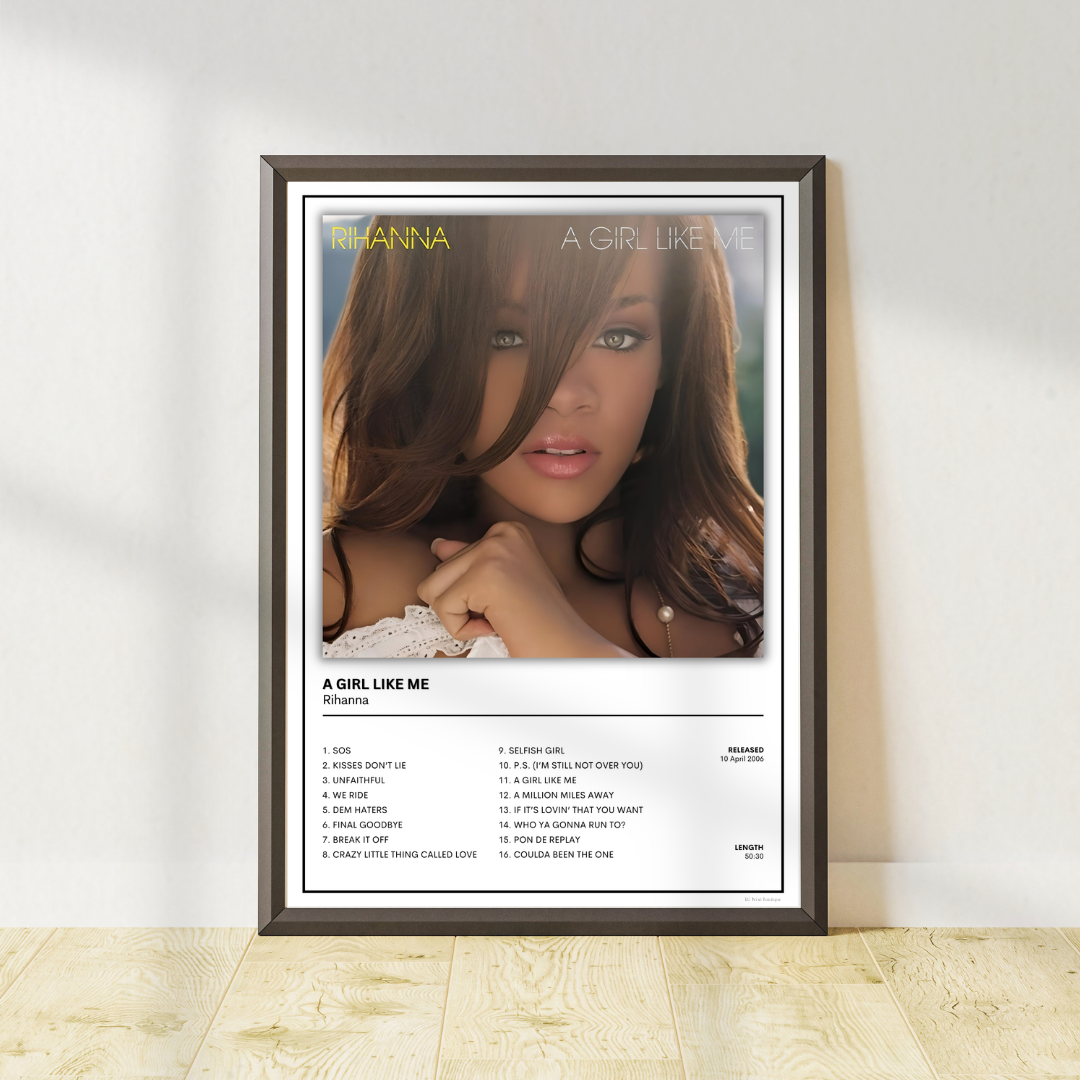 Rihanna A Girl Like Me album cover poster featuring contemporary music wall art for bedrooms, home studios and gallery walls. One of 8 collectible designs.