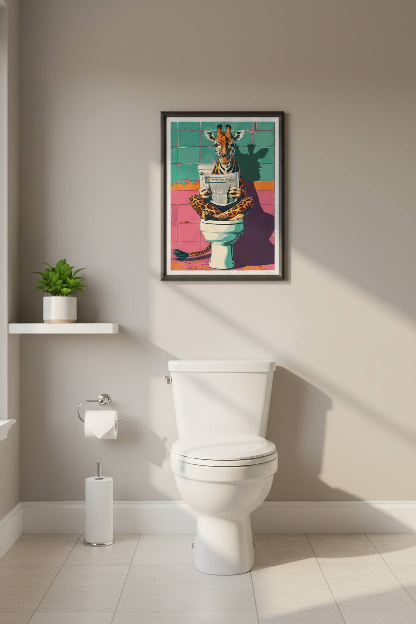 Giraffe on Toilet Print