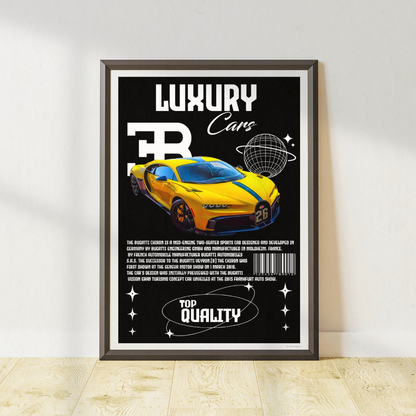 Yellow Bugatti Chiron Sports Car Poster