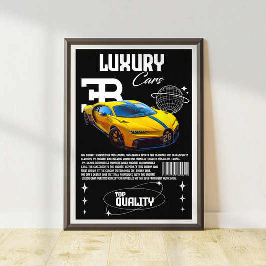 Yellow Bugatti Chiron Sports Car Poster