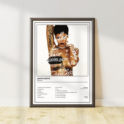 Rihanna Unapologetic album cover wall art print designed for music lovers and contemporary home decor. One of 8 collectible posters.