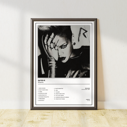 Rihanna Rated R album cover poster and stylish music wall art for modern interiors. One of 8 matching album cover prints to collect.
