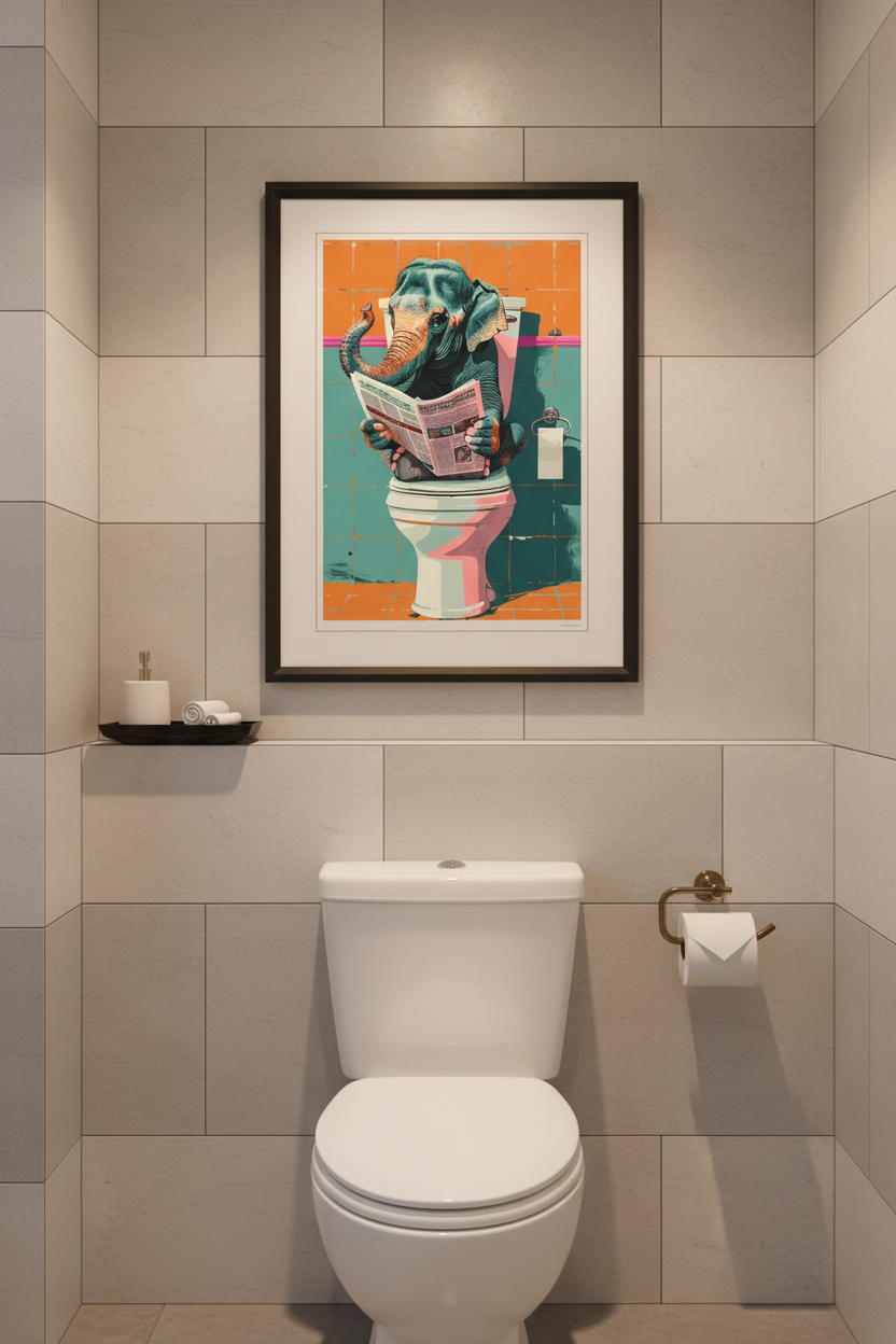 Elephant on Toilet Print