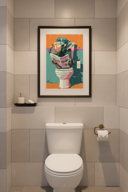Elephant on Toilet Print