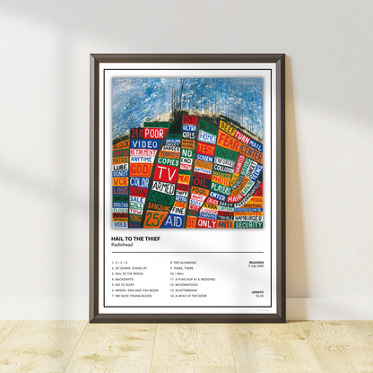 Radiohead Hail To The Thief alternative rock album poster in a contemporary black frame.