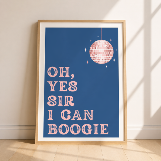 Oh, Yes Sir I Can Boogie Lyric Print Blue / Pink
