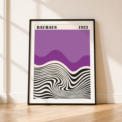 Purple Bauhaus Wave Print | Retro Abstract Black White Modern Wall Art
