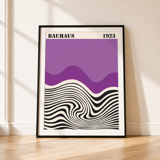 Purple Bauhaus Wave Print | Retro Abstract Black White Modern Wall Art