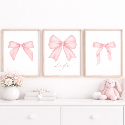 Set of 3 Pink Bow Coquette Personalised Prints