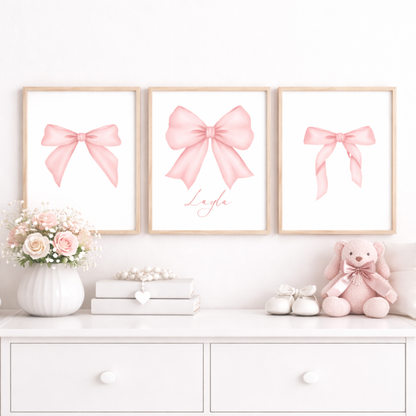 Set of 3 Pink Bow Coquette Personalised Prints