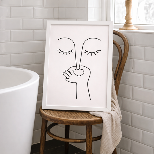 Minimal Line Face Bathroom Wall Art Print