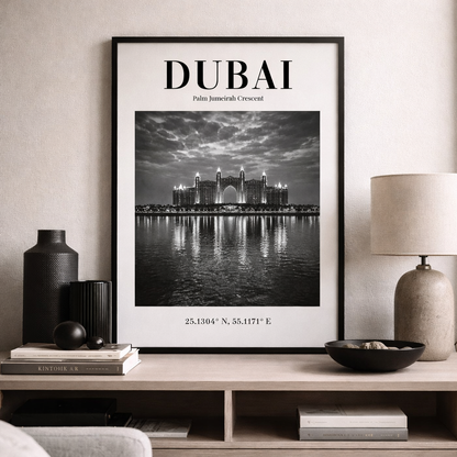 Dubai Palm Jumeirah Crescent Monochrome Poster