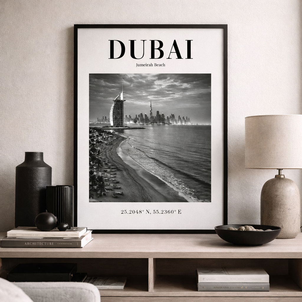Dubai Jumeirah Beach Monochrome Poster