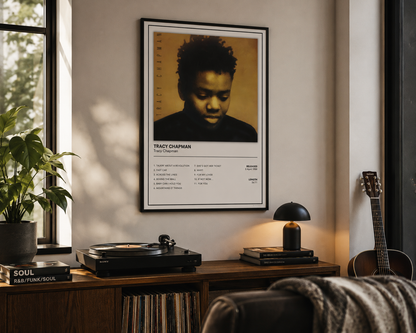 Modern Tracy Chapman music wall art featuring the classic album artwork, perfect for living rooms, bedrooms and vinyl-inspired home décor.