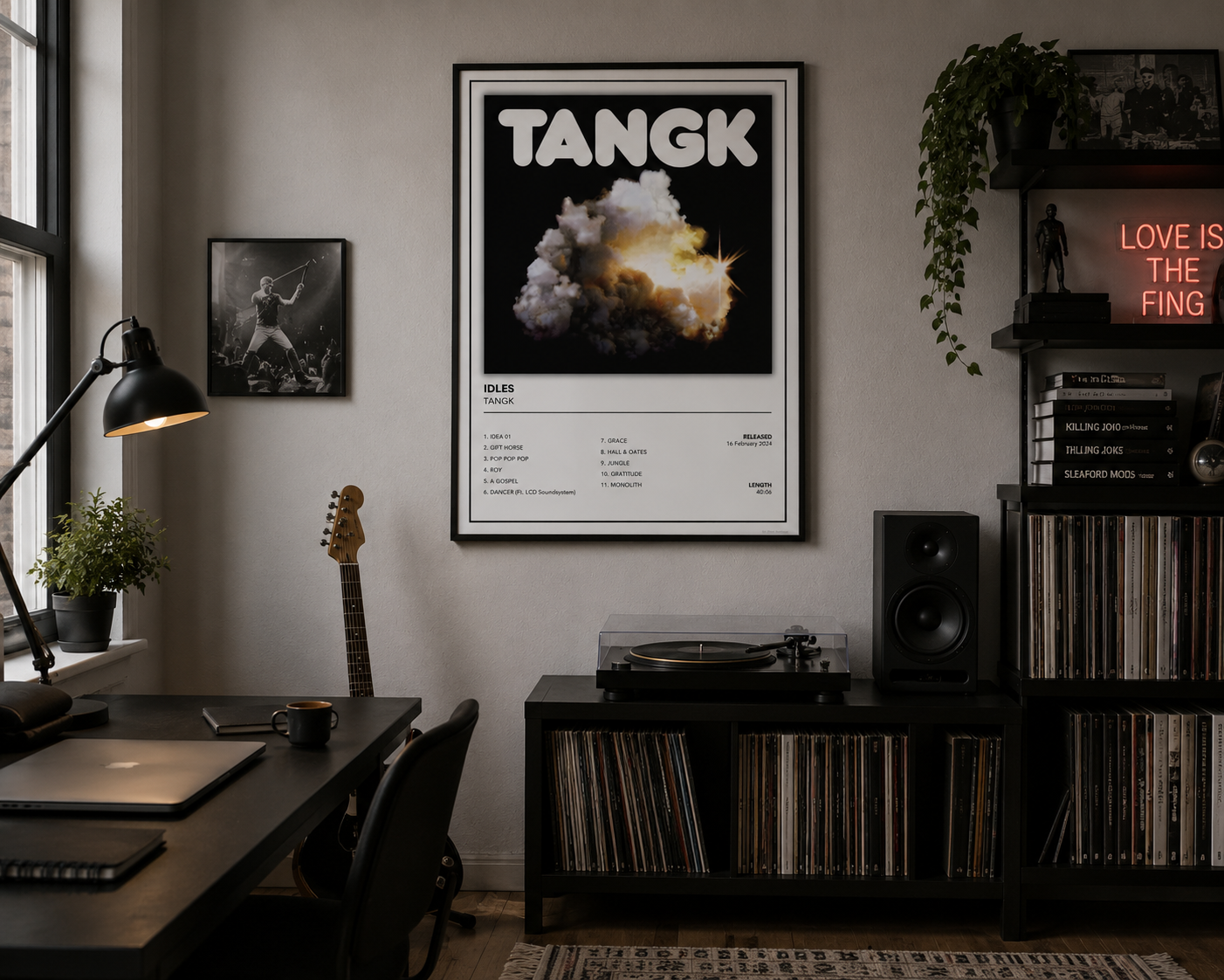 Framed IDLES TANGK music wall art for contemporary living rooms and music-inspired spaces.