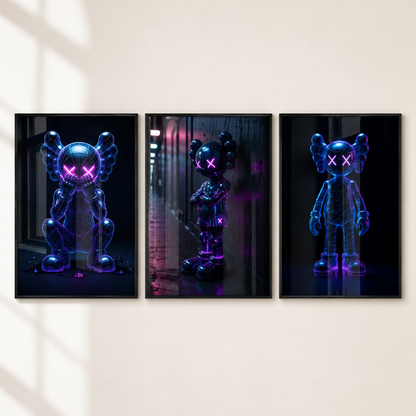 Neon KAWS Wall Art Set of 3