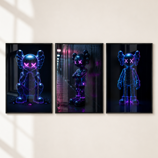 Neon KAWS Wall Art Set of 3