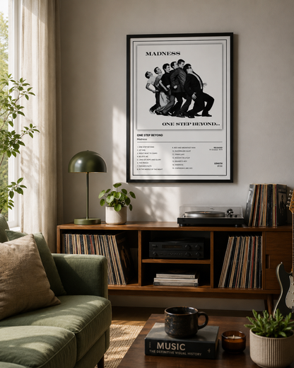 Madness One Step Beyond album cover print with track listing, premium British ska wall art available in A5, A4 and A3.