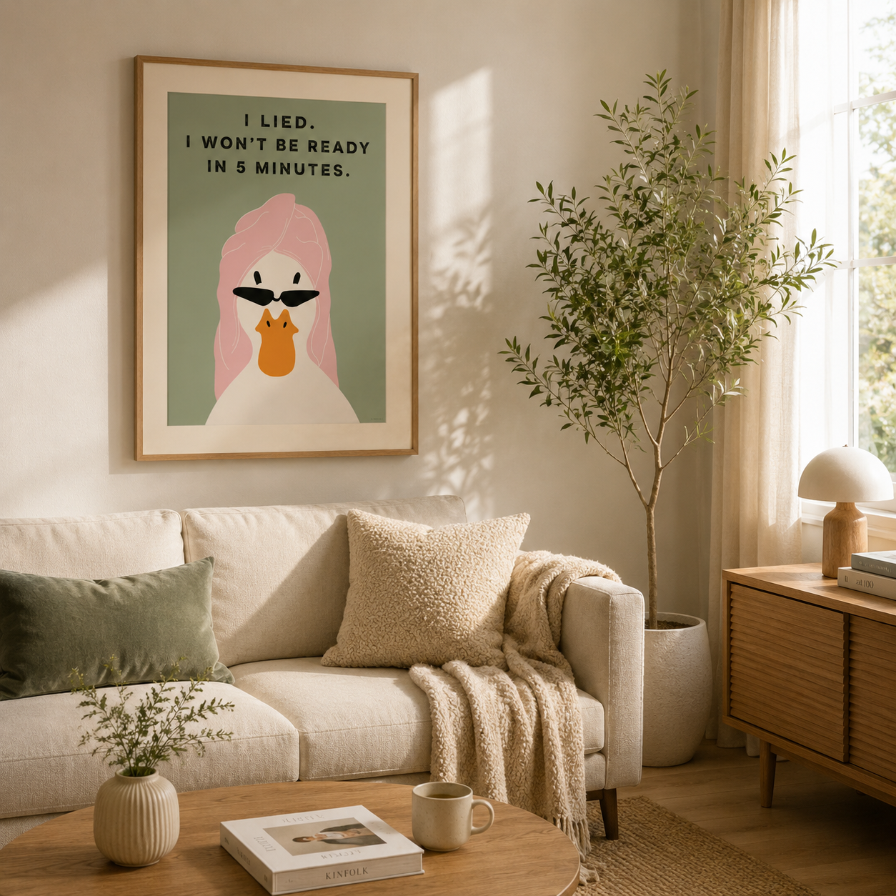 Stylish duck illustration wall art from the KG Print Boutique humorous duck collection featuring sunglasses and pink hair