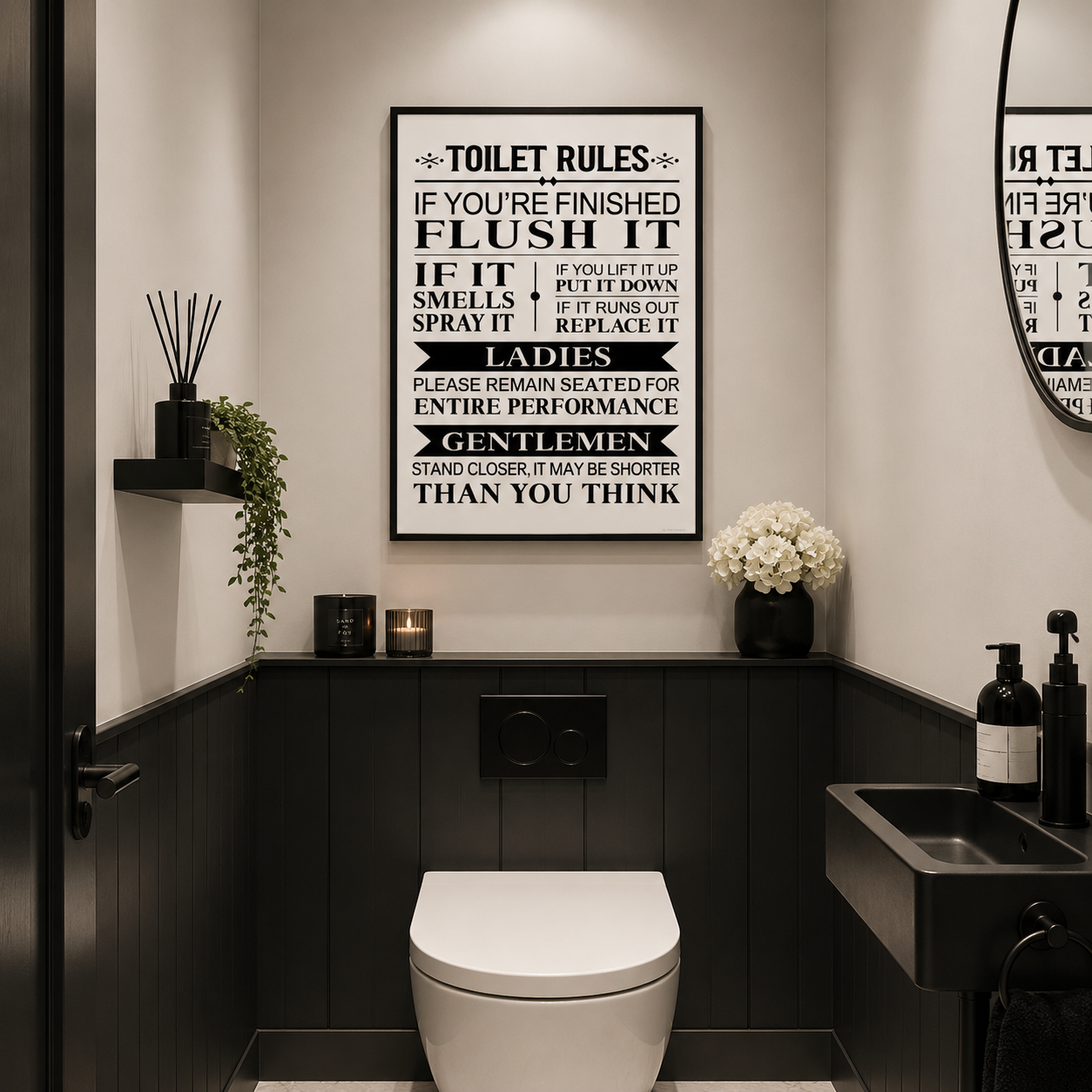 Funny Toilet Rules Bathroom Wall Art Print | Modern Bathroom Decor