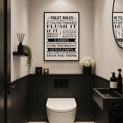 Funny Toilet Rules Bathroom Wall Art Print | Modern Bathroom Decor