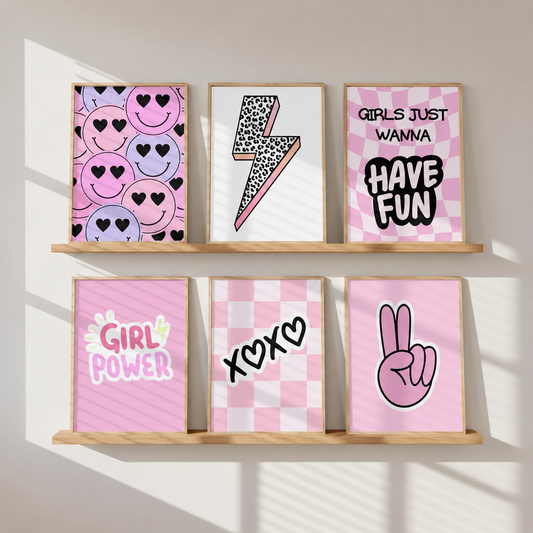 Pink Preppy Wall Art Prints | Girl Power Coquette Bedroom Decor