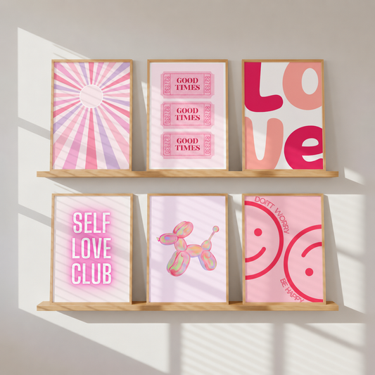 Pink Preppy Wall Art Set | Coquette Girly Posters for Bedroom Decor