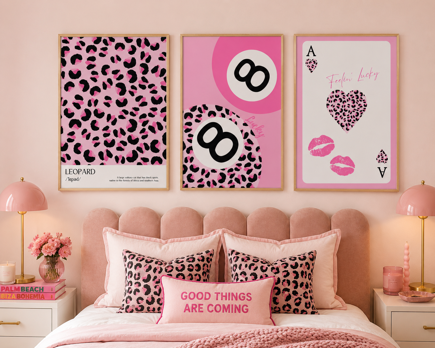 Pink Leopard Wall Art Prints | Coquette Playing Card Poster Set