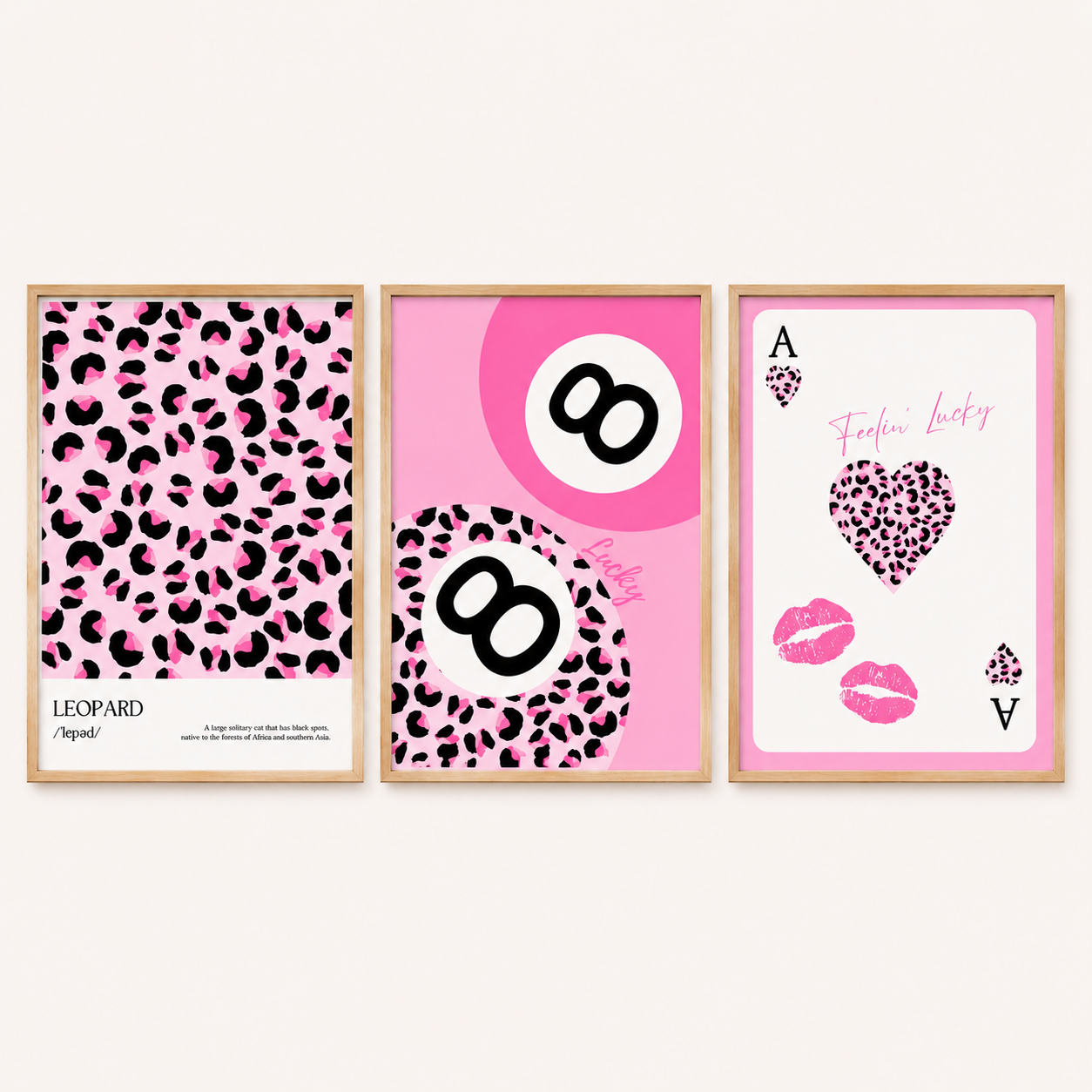 Pink Leopard Wall Art Prints | Coquette Playing Card Poster Set