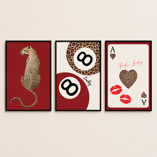 Red Leopard Wall Art Prints Set of 3 | Luxe Fashion Bedroom Poster Set