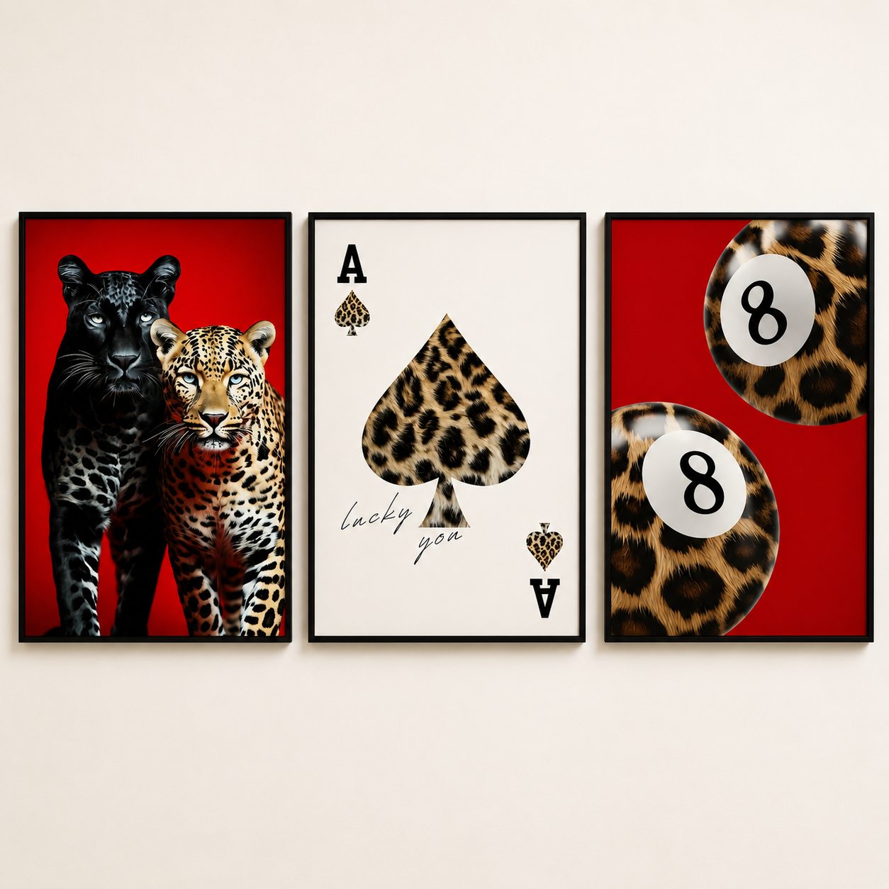 Luxury Leopard Wall Art Set | Red Panther Casino Prints | Modern Glam Decor