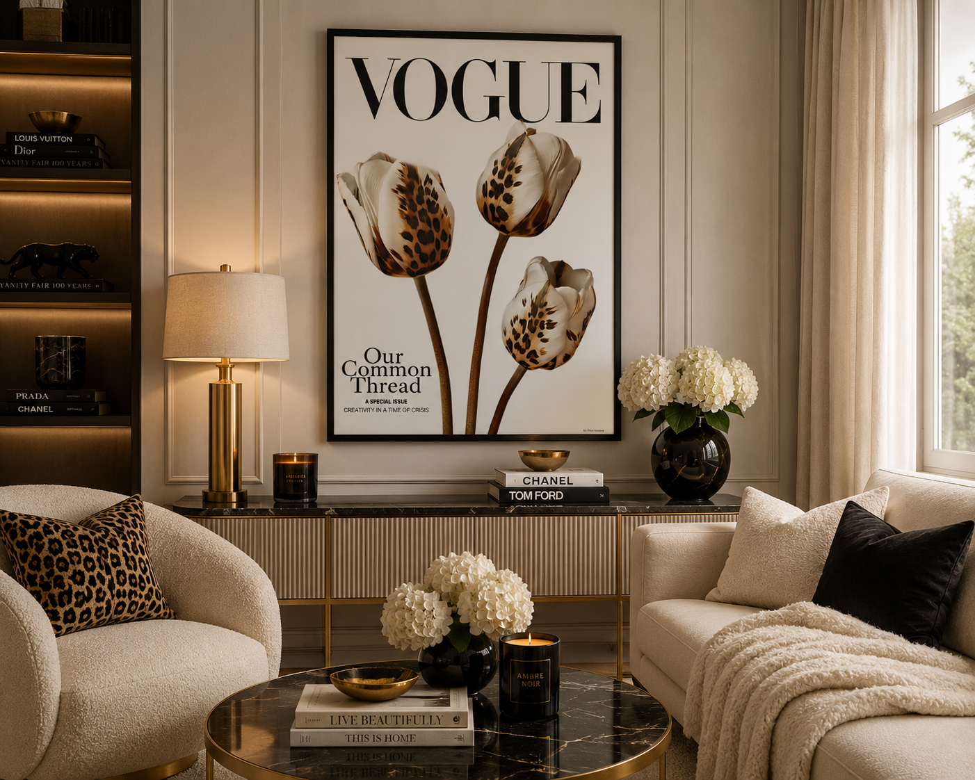 Leopard Tulip Vogue Wall Art | Luxury Floral Fashion Print | Neutral Glam Decor