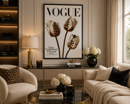 Leopard Tulip Vogue Wall Art | Luxury Floral Fashion Print | Neutral Glam Decor