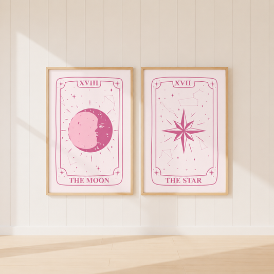 Pink Tarot Card Wall Art Set | The Moon & The Star Matching Prints