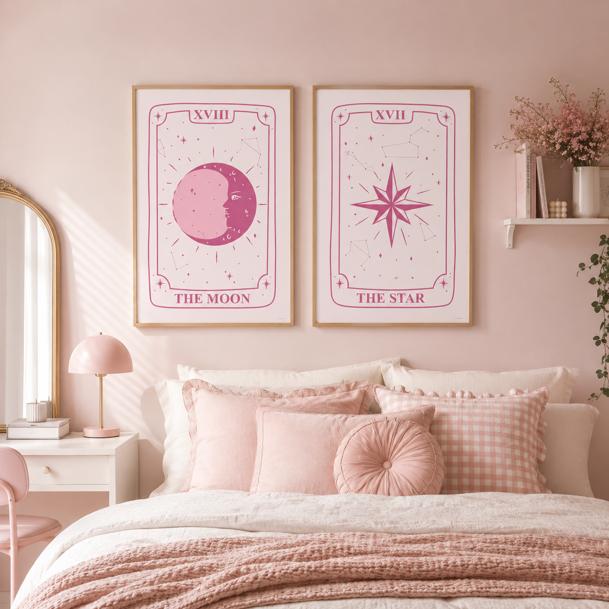 Pink Tarot Card Wall Art Set | The Moon & The Star Matching Prints