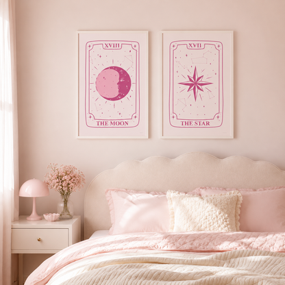 Pink Tarot Card Wall Art Set | The Moon & The Star Matching Prints